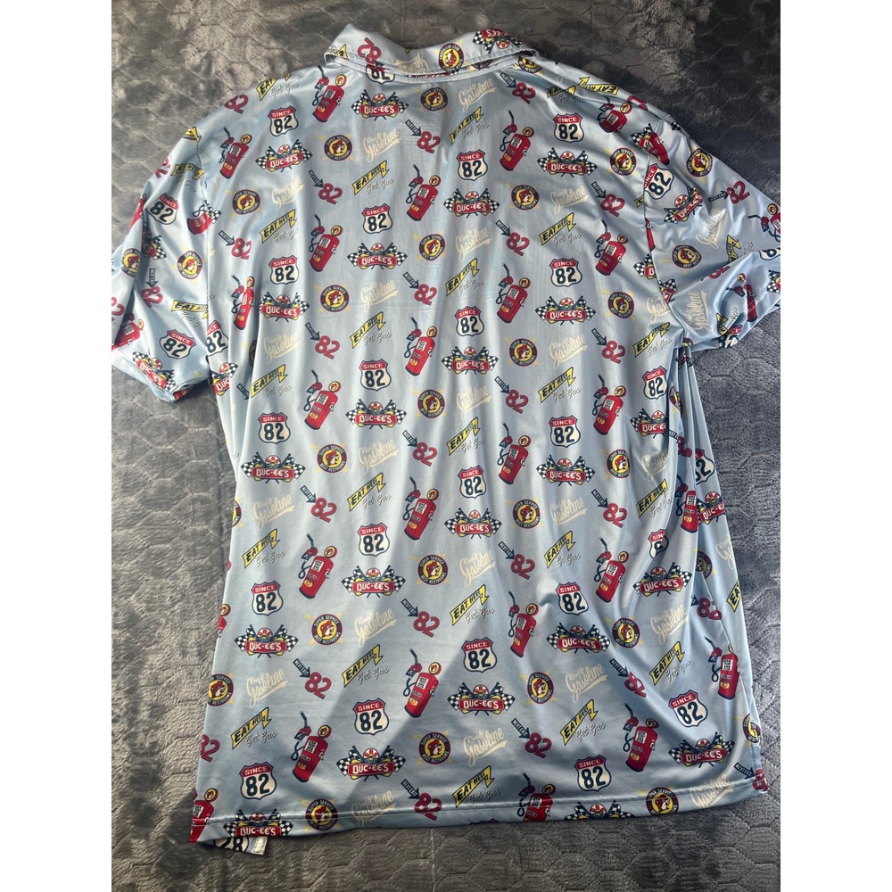 Buc-ee's Performance Polo Shirt Mens 2X Blue Road Trip Gas Station Graphics - Picture 6 of 6